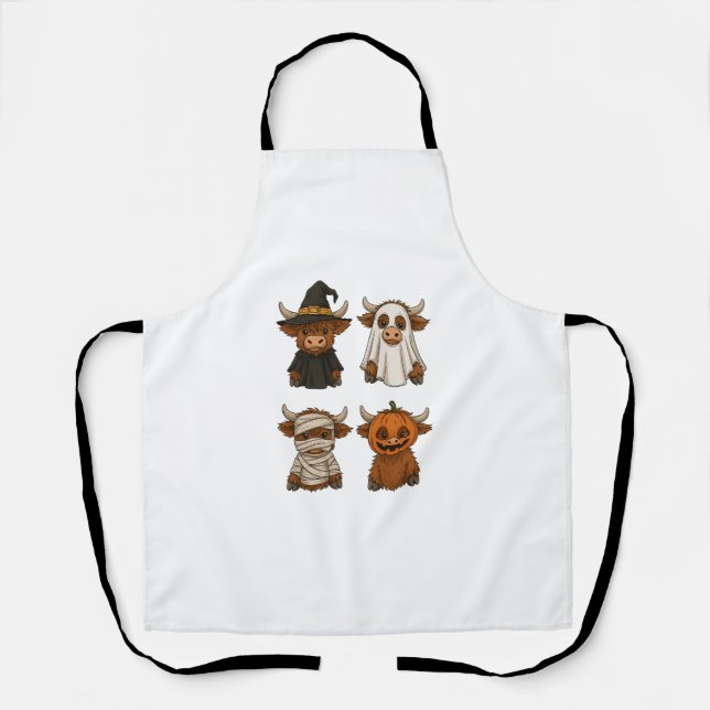 Highland Cow Halloween Funny Fall Spooky Apron (Front)
