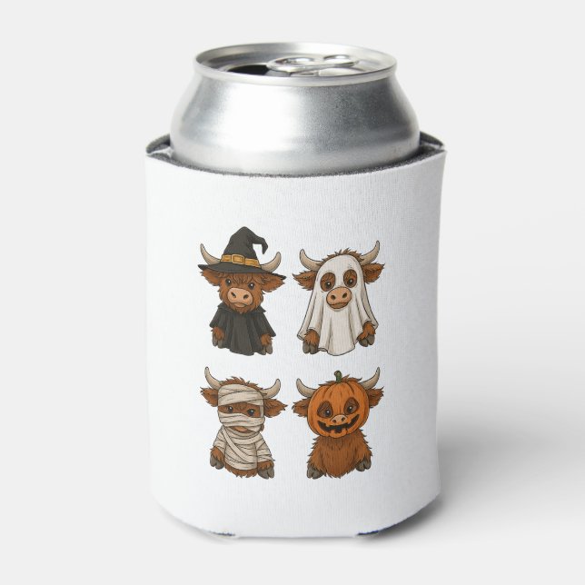 Highland Cow Halloween Funny Fall Spooky Can Cooler (Can Front)