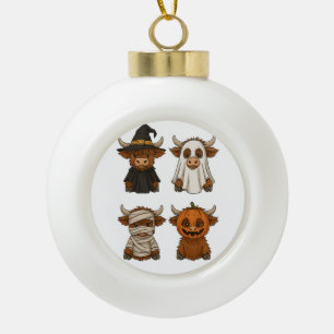 Highland Cow Halloween Funny Fall Spooky Ceramic Ball Christmas Ornament