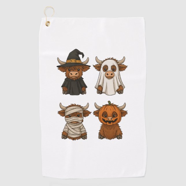 Highland Cow Halloween Funny Fall Spooky Golf Towel (Front)
