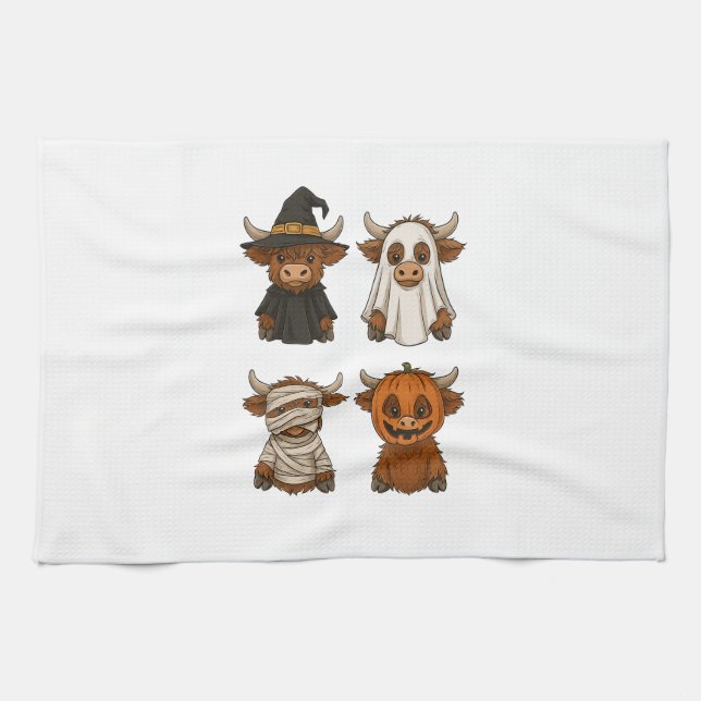 Highland Cow Halloween Funny Fall Spooky Kitchen Towel (Horizontal)