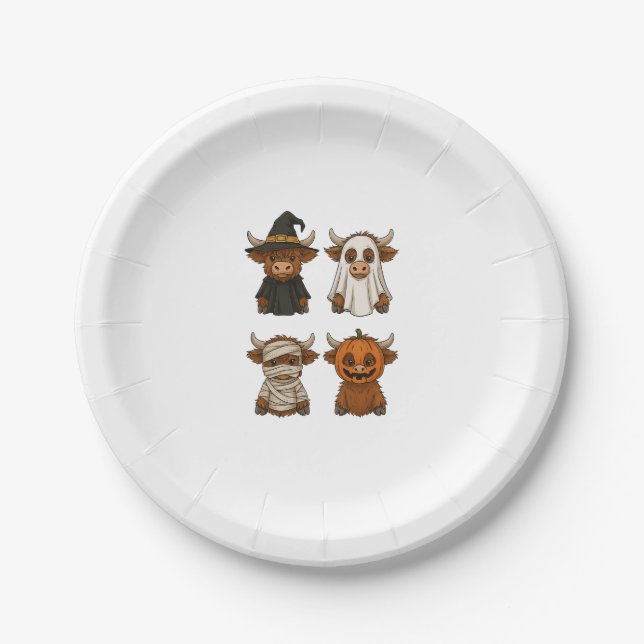 Highland Cow Halloween Funny Fall Spooky Paper Plate (Front)