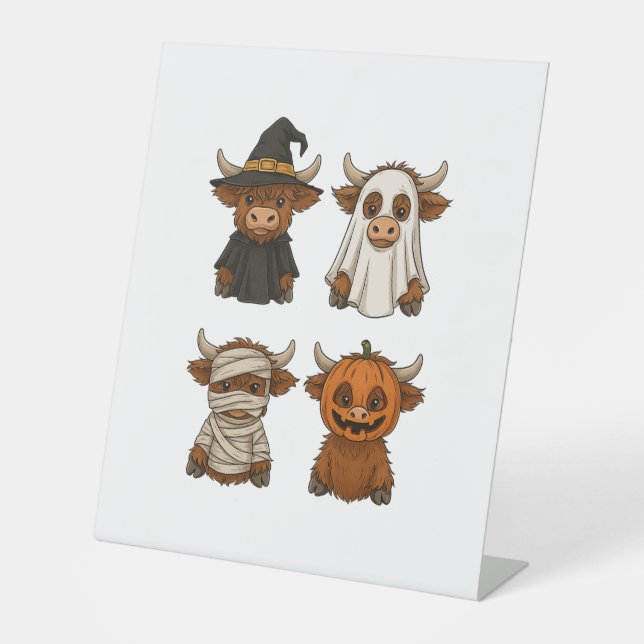 Highland Cow Halloween Funny Fall Spooky Pedestal Sign (Front)