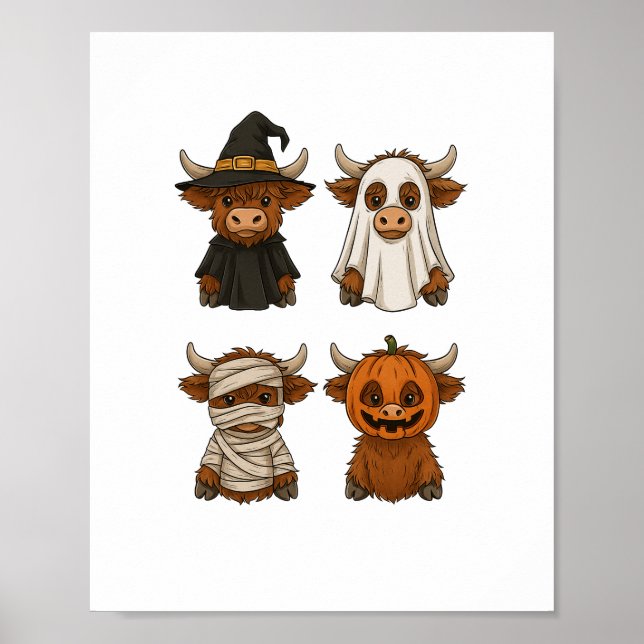 Highland Cow Halloween Funny Fall Spooky Poster (Front)