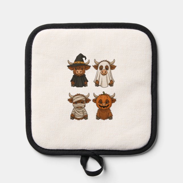 Highland Cow Halloween Funny Fall Spooky Pot Holder (Front)