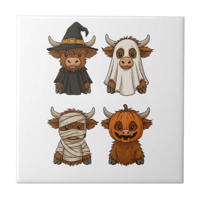 Highland Cow Halloween Funny Fall Spooky Tile (Front)