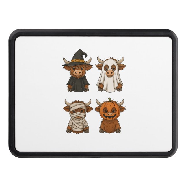 Highland Cow Halloween Funny Fall Spooky Trailer Hitch Cover (Front)