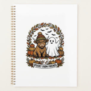 Highland Cow Halloween Ghost Pumpkin Vintage Art Planner