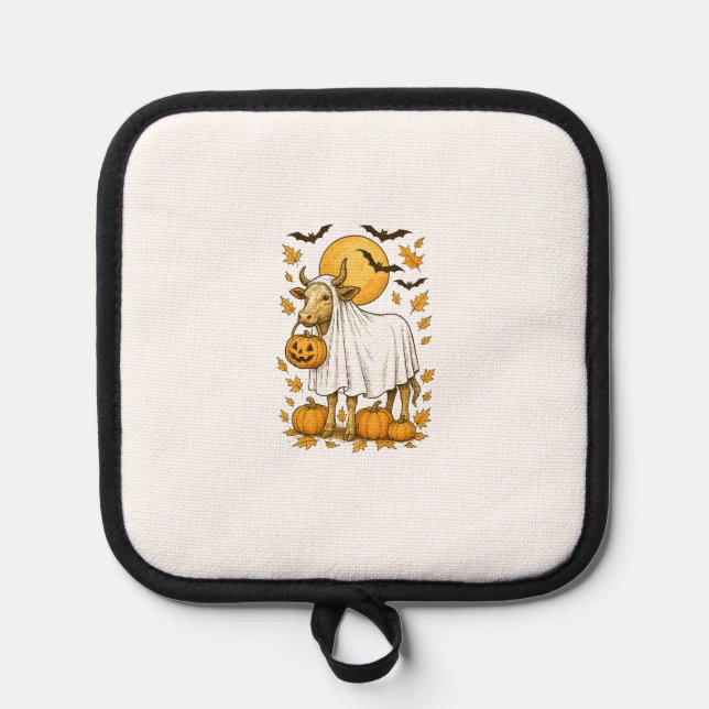 Highland Cow Halloween in Ghost Costume Pot Holder (Front)