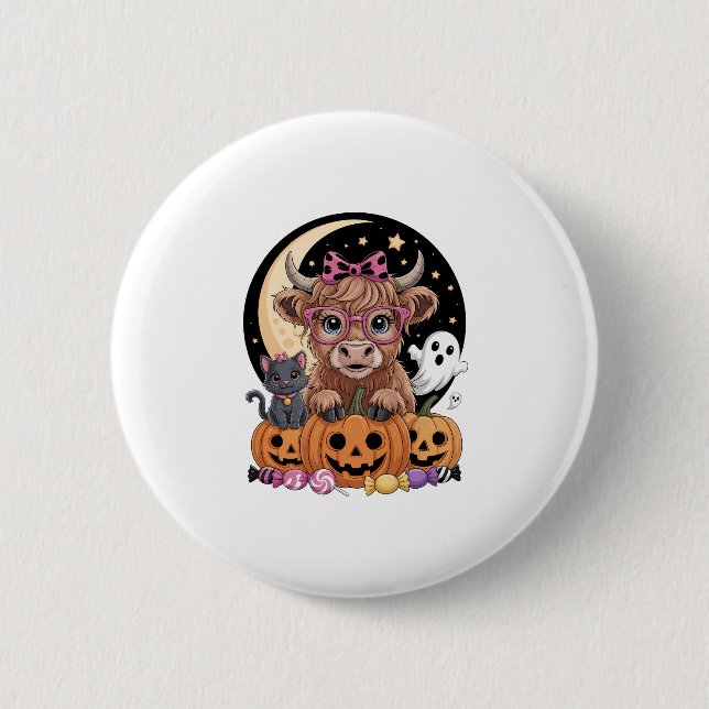Highland Cow Halloween Spooky Season 2 Inch Round Button (Front)