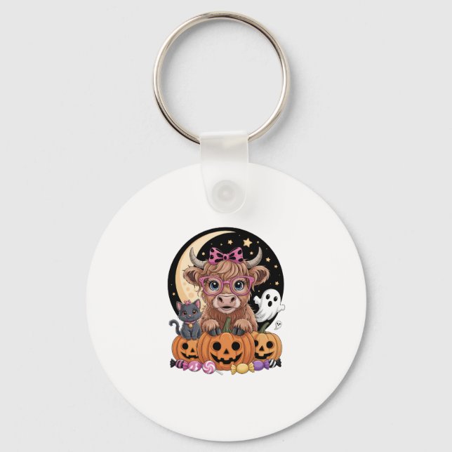 Highland Cow Halloween Spooky Season Keychain (Front)