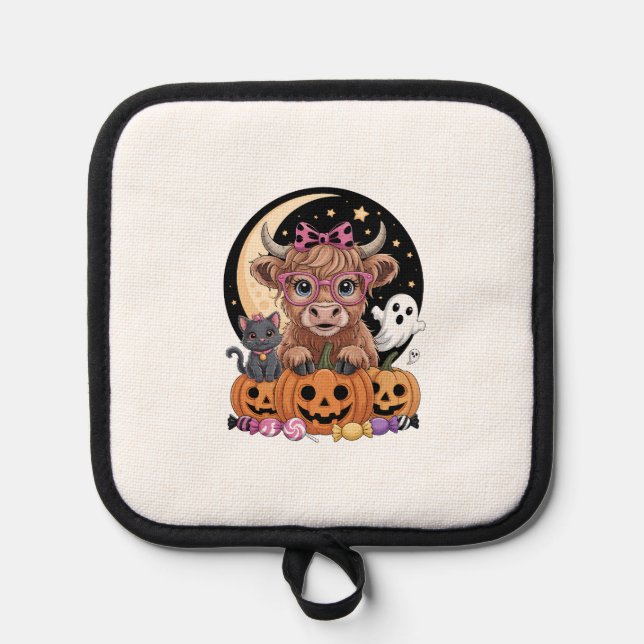 Highland Cow Halloween Spooky Season Pot Holder (Front)