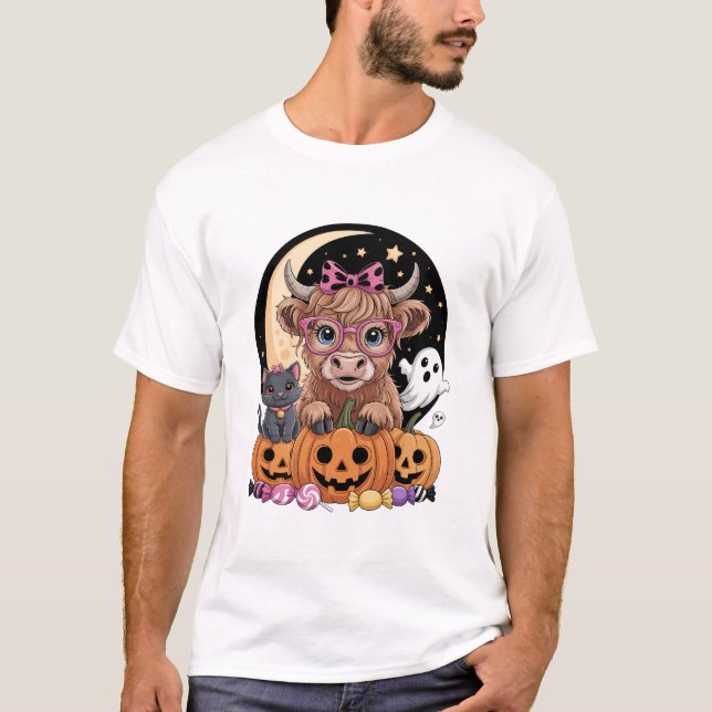 Highland Cow Halloween Spooky Season T-Shirt (Front)