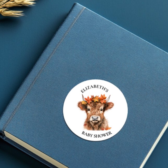 Highland Cow Halloween Watercolor Baby Shower  Classic Round Sticker (Creator Uploaded)