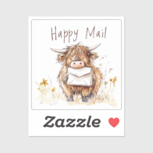 Highland Cow, Happy Mail, Sticker