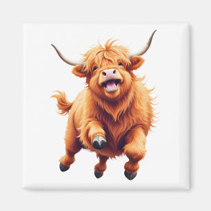 Highland Cow Happy Playful Fun Jumping In The Air  Magnet