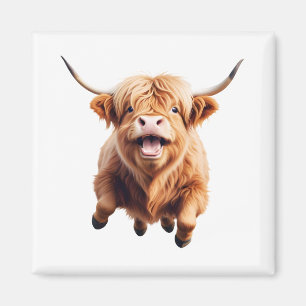 Highland Cow Happy Playful Fun Jumping In The Air  Magnet