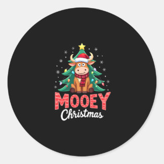 Highland Cow Heifer Santa Hat Mooey Christmas Tree Classic Round Sticker