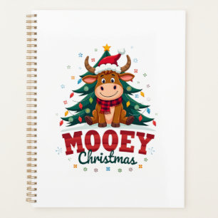 Highland Cow Heifer Santa Hat Mooey Christmas Tree Planner