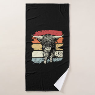 Highland Cow Highland Cows Retro  Bath Towel