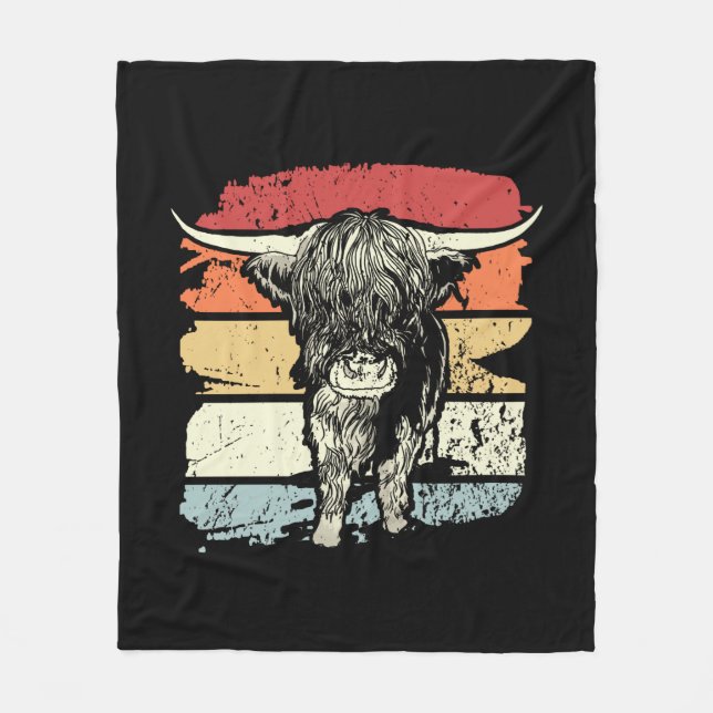 Highland Cow Highland Cows Retro Fleece Blanket (Front)