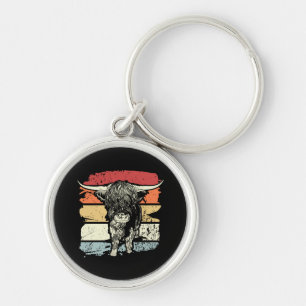 Highland Cow Highland Cows Retro Keychain