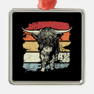 Highland Cow Highland Cows Retro  Metal Ornament