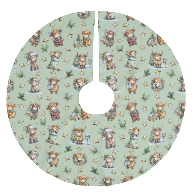 Highland Cow Holiday Parade Brushed Polyester Tree Skirt (Front)
