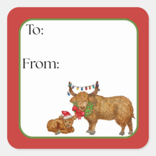 Highland Cow Holiday Sticker