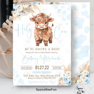 Highland Cow Holy Cow baby shower Boy Invitation