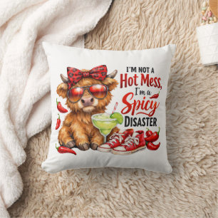 Highland Cow Hot Mess Funny Humourous Sarcastic  Throw Pillow