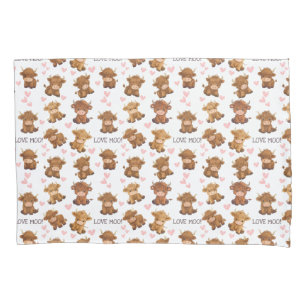 Highland Cow I Love Moo Heart  Pillowcase