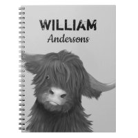 Highland Cow Illustration with Name Boys