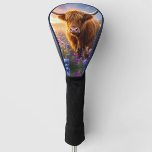 Highland Cow in a field of colourful flowers Golf Head Cover