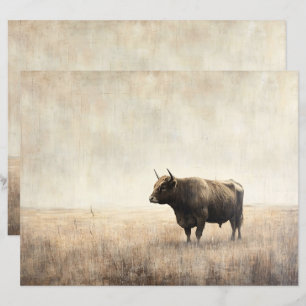 Highland Cow in a Field Sepia Scrapbook Paper
