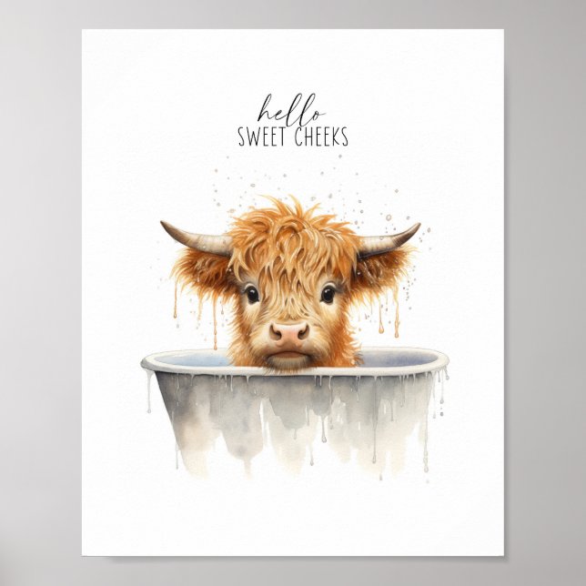 Highland Cow in Bathtub Printable Wall Art (Front)