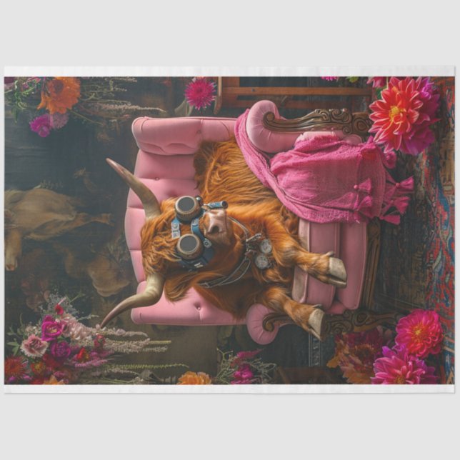 Highland Cow in Boho Style Decoupage  Tissue Paper (Front)