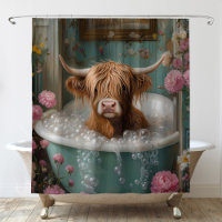 Highland Cow in Floral Bathtub