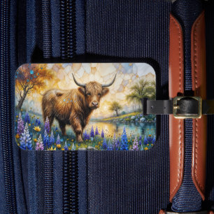 Highland Cow in Floral Valley Landscape Luggage Tag