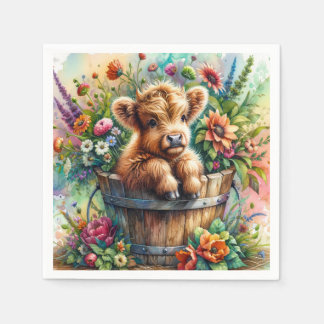 Highland Cow in Flowers Napkin