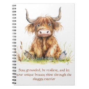 Highland Cow in grass inspirational Notebook