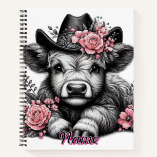 Highland Cow in Hat with Floral Decoration Notebook