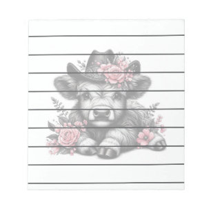 Highland Cow in Hat with Floral Decoration Notepad