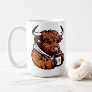 Highland Cow in Jacket Enjoying a Cozy Coffee  Coffee Mug