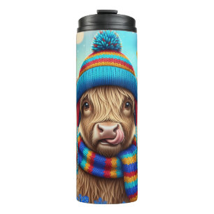 Highland Cow in Rainbow Knits" Thermal Tumbler