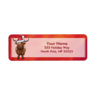 Highland Cow in Santa Hat on Red