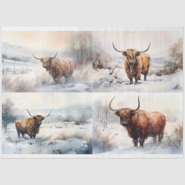 Highland Cow in Snow Collage 1 Decoupage Paper (Front)