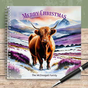 Highland Cow In Snow Watercolor Custom Christmas Notebook