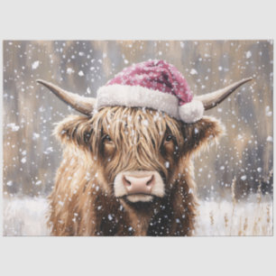 Highland Cow in Snow with Santa Hat Tissue Paper