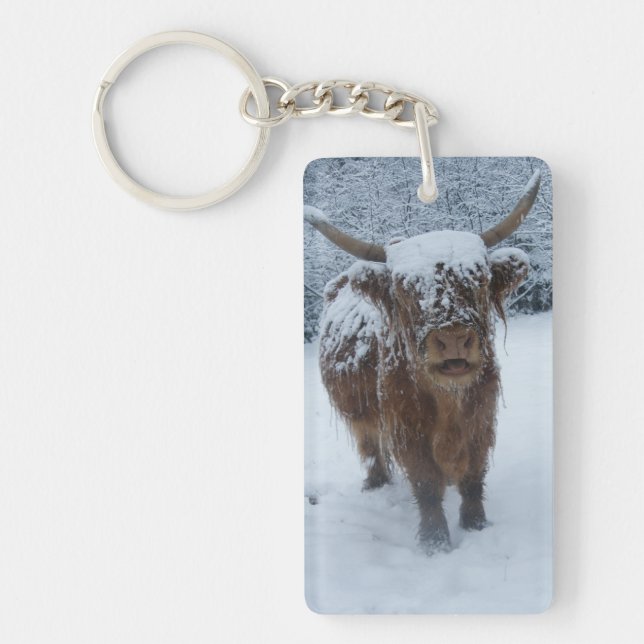 Highland Cow In The Snow Keychain (Front)